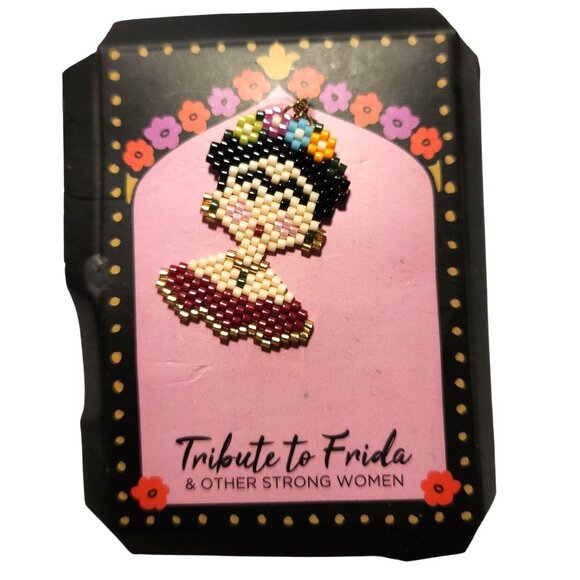 Frida Kahlo Necklace pendant seed bead Gold tone Chain art artsy tribute women - Picture 2 of 5
